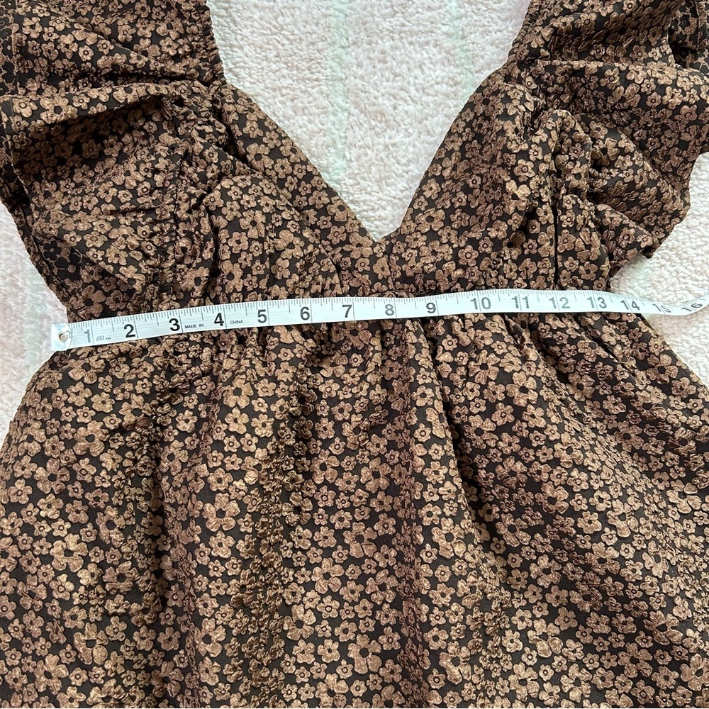 NWT Day + Moon Brown Floral Ruffle Babydoll Dress Size Small Autumn - Picture 7 of 11